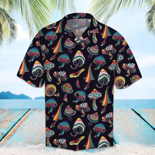 Summer Mushroom Hawaiian Shirt For Beach Days, Coastal Adventures, And Thoughtful Gift Giving