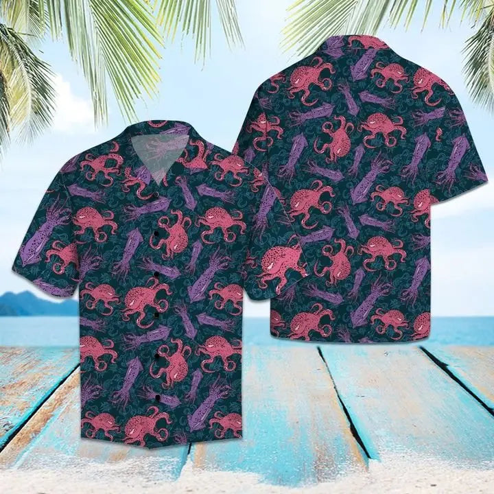 Summer Octopus Hawaiian Shirt For Island Vacations, Resort Wear, And Relaxed Seasonal Style
