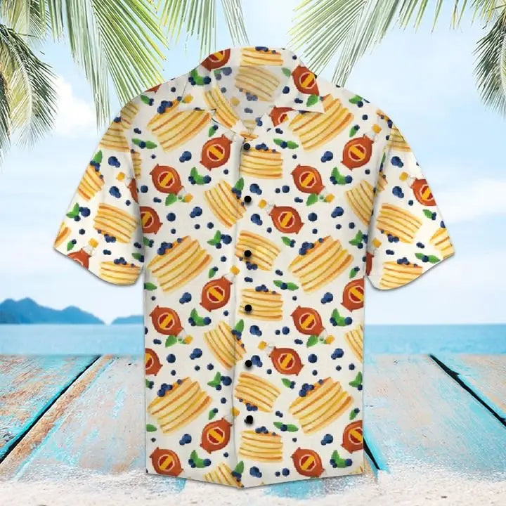 Summer Pancakes Hawaiian Shirt For Summer Vacation, Beach Travel, And Casual Wear