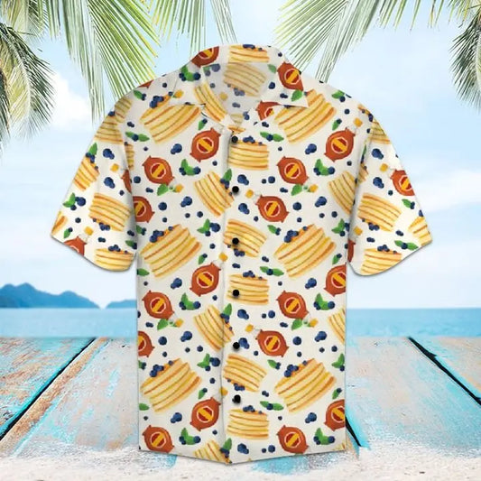 Summer Pancakes Hawaiian Shirt For Summer Vacation, Beach Travel, And Casual Wear