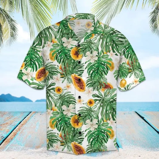 Summer Papaya Hawaiian Shirt For Resort Trips, Coastal Parties, And Warm Weather Style