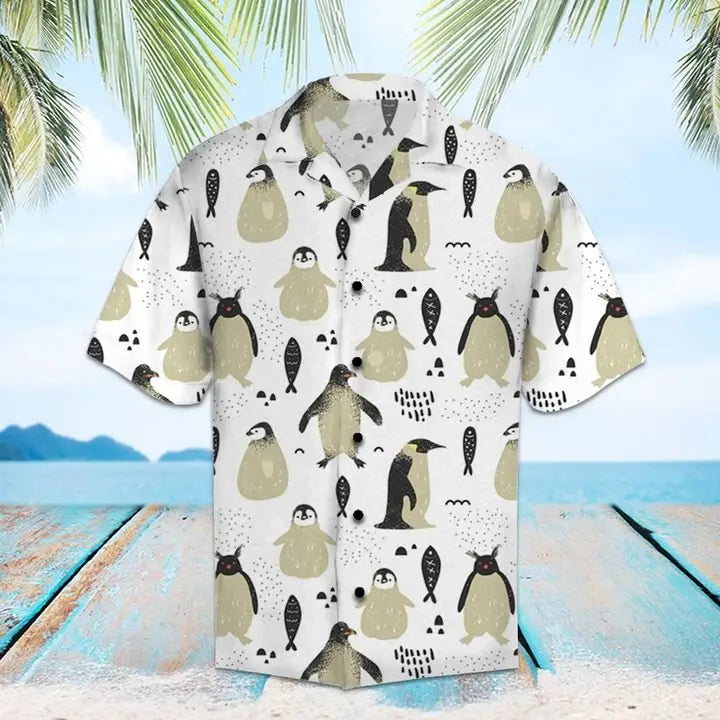 Summer Penguin Hawaiian Shirt For Summer Vacation, Beach Travel, And Casual Wear