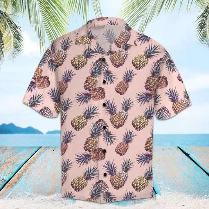 Summer Pineapple Hawaiian Shirt For Coastal Travel, Casual Events, And Comfortable Summer Wear