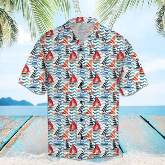 Summer Sailing Hawaiian Shirt For Active Holidays, Resort Trips, And Warm Weather Gatherings