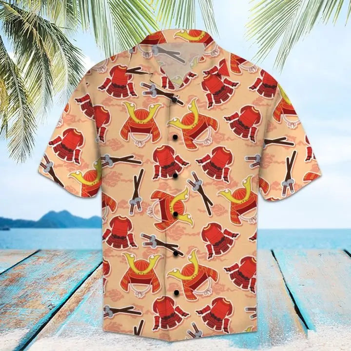 Summer Samurai Hawaiian Shirt For Coastal Travel, Casual Events, And Comfortable Summer Wear