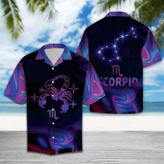 Summer Scorpio Horoscope Hawaiian Shirt For Summer Vacation, Beach Travel, And Casual Wear
