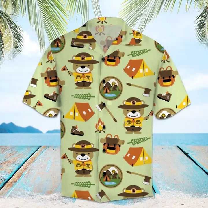 Summer Scout Hawaiian Shirt For Tropical Holidays, Outdoor Gatherings, And Everyday Comfort