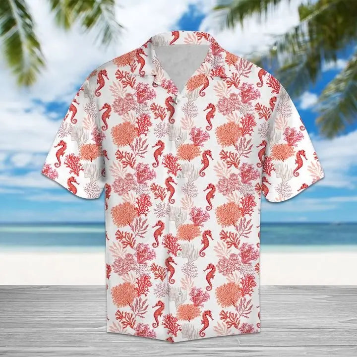 Summer Seahorse Hawaiian Shirt For Island Getaways, Outdoor Gatherings, And Comfortable Summer Wear