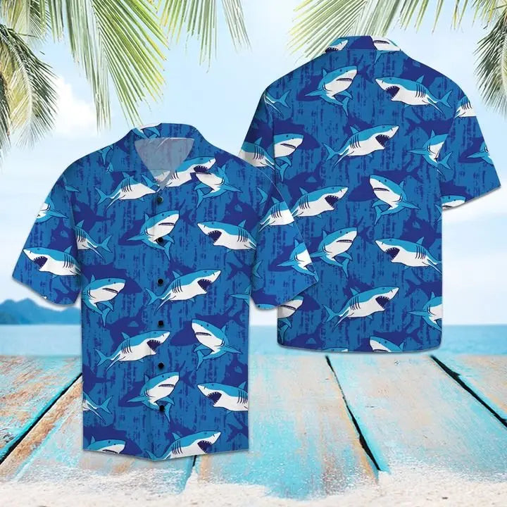 Summer Shark Hawaiian Shirt For Animal Lovers, Beach Travel, And Casual Summer Style