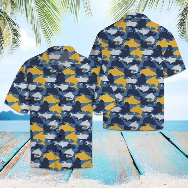 Summer Shark Hawaiian Shirt For Coastal Travel, Casual Events, And Comfortable Summer Wear