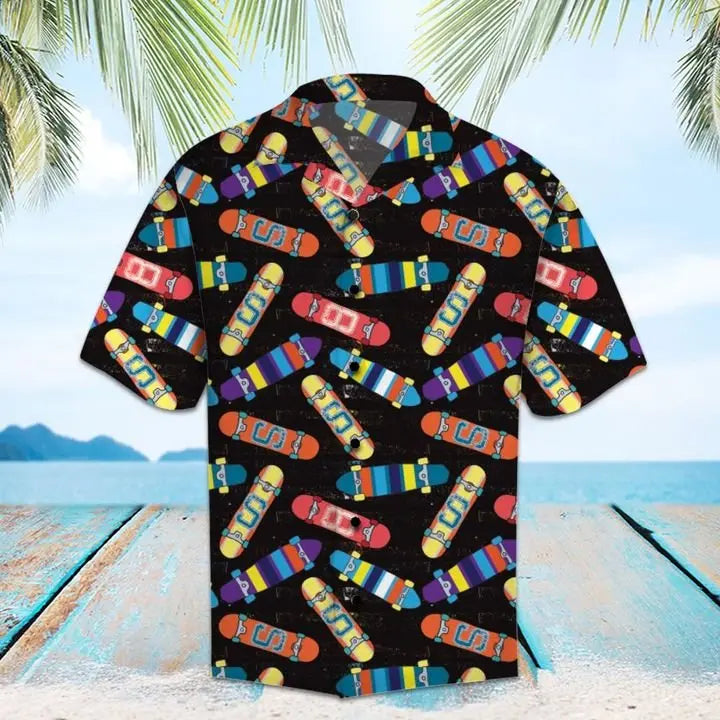 Summer Skateboard Hawaiian Shirt For Beach Days, Summer Outings, And Thoughtful Gift Giving