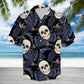 Tropical Summer Skull Leaves Hawaiian Shirt For Summer Vacation, Beach Travel, And Casual Wear