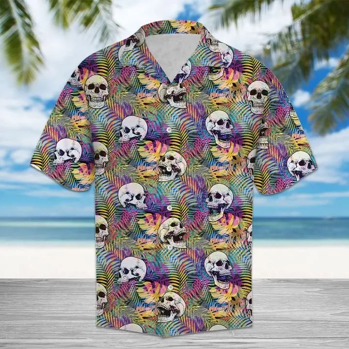 Summer Skulls Hawaiian Shirt For Island Vacations, Resort Wear, And Relaxed Seasonal Style