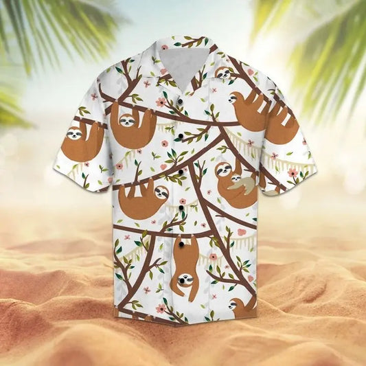 Summer Sloth Hawaiian Shirt For Animal Lovers, Beach Travel, And Casual Summer Style
