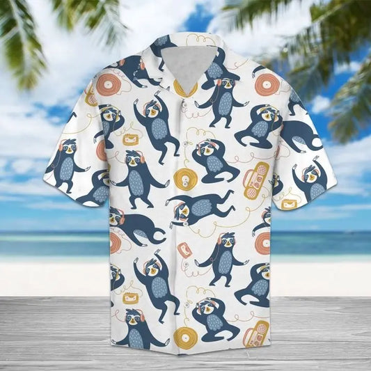 Summer Sloths Hawaiian Shirt For Summer Vacation, Beach Travel, And Casual Wear