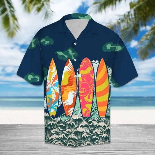 Summer Surfboard Hawaiian Shirt For Island Vacations, Resort Wear, And Relaxed Seasonal Style