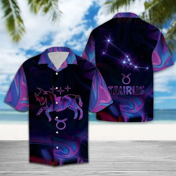 Summer Taurus Horoscope Hawaiian Shirt For Summer Vacation, Beach Travel, And Casual Wear