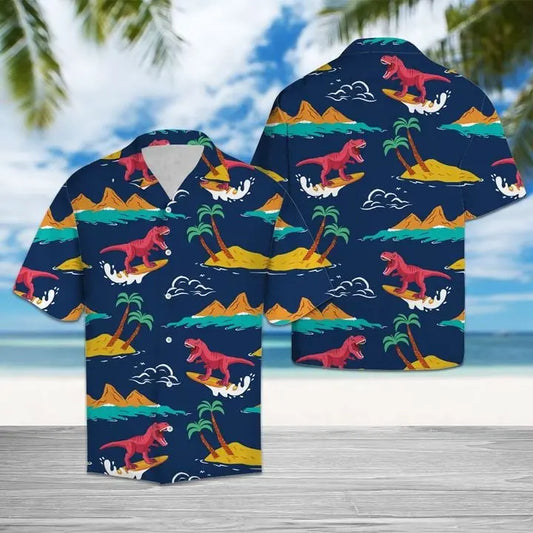 Summer Trex Hawaiian Shirt For Island Getaways, Outdoor Gatherings, And Comfortable Summer Wear