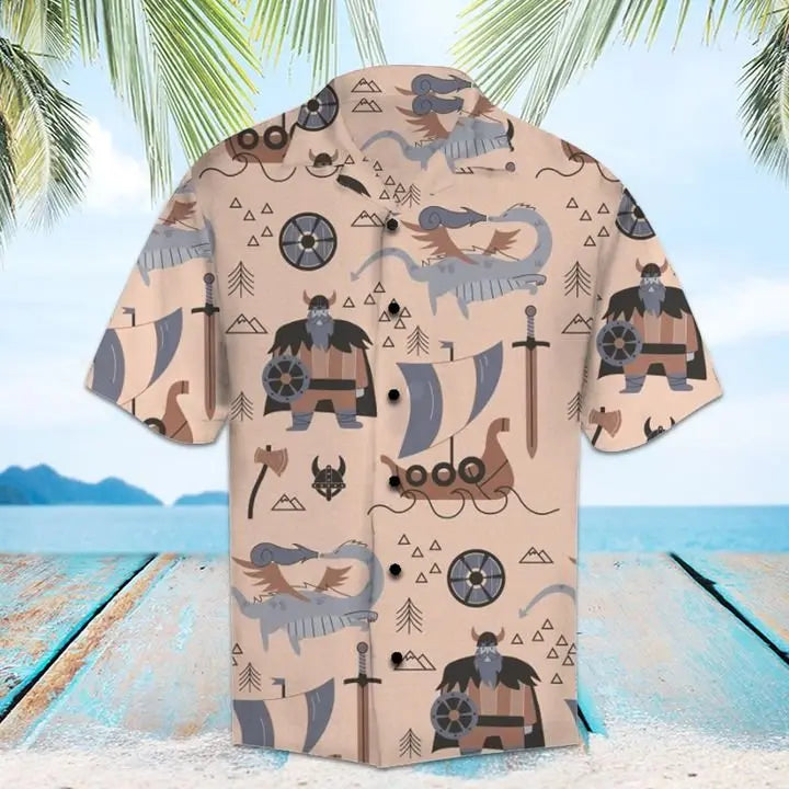 Summer Viking Hawaiian Shirt For Tropical Holidays, Outdoor Gatherings, And Everyday Comfort
