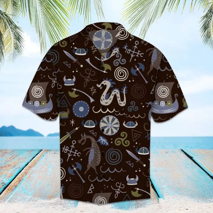 Summer Viking Hawaiian Shirt For Resort Trips, Coastal Parties, And Warm Weather Style