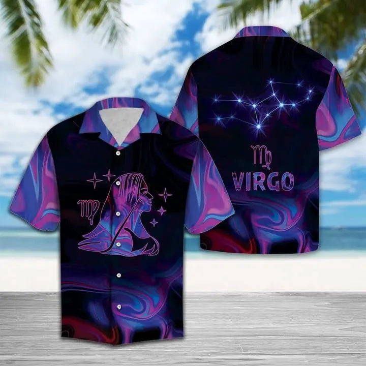 Summer Virgo Horoscope Hawaiian Shirt For Tropical Holidays, Resort Trips, And Relaxed Coastal Style