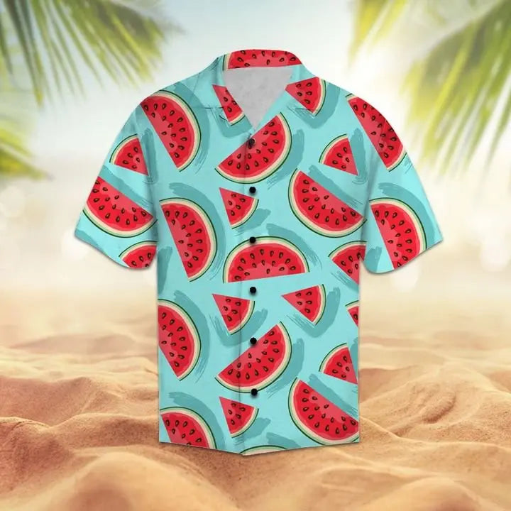 Summer Watermelon Hawaiian Shirt For Tropical Holidays, Outdoor Gatherings, And Everyday Comfort