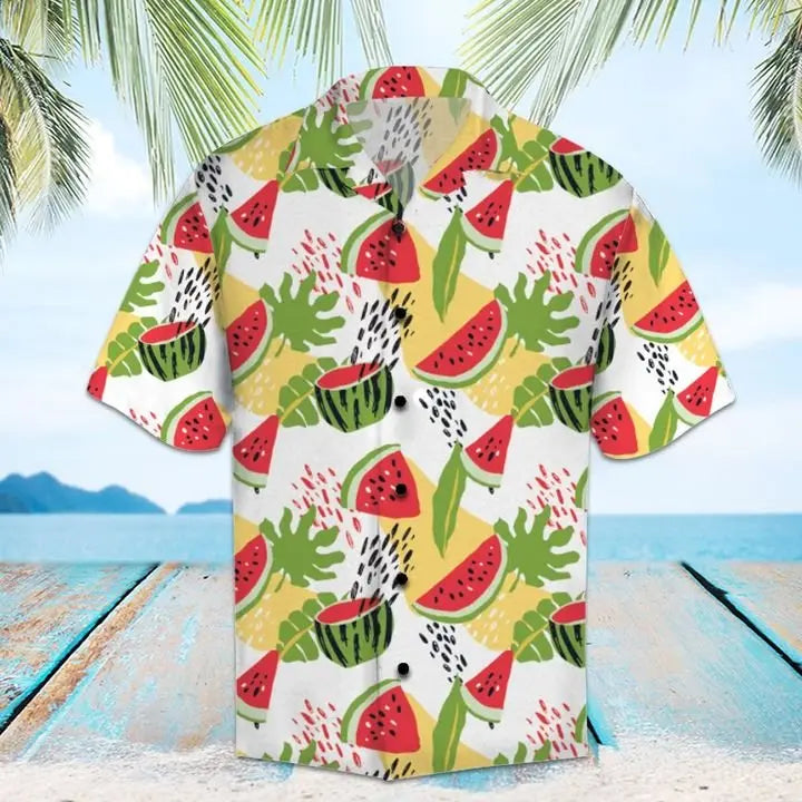 Summer Watermelon Hawaiian Shirt For Resort Trips, Coastal Parties, And Warm Weather Style