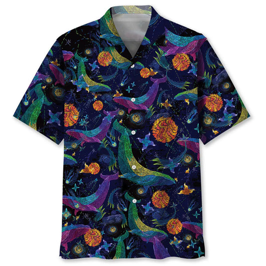 Whale Creative Pattern Hawaiian Shirt For Animal Lovers, Beach Travel, And Casual Summer Style