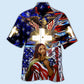American Faith Bless Hawaiian Shirt Artwork Detail For Resort Trips And Outdoor Activities