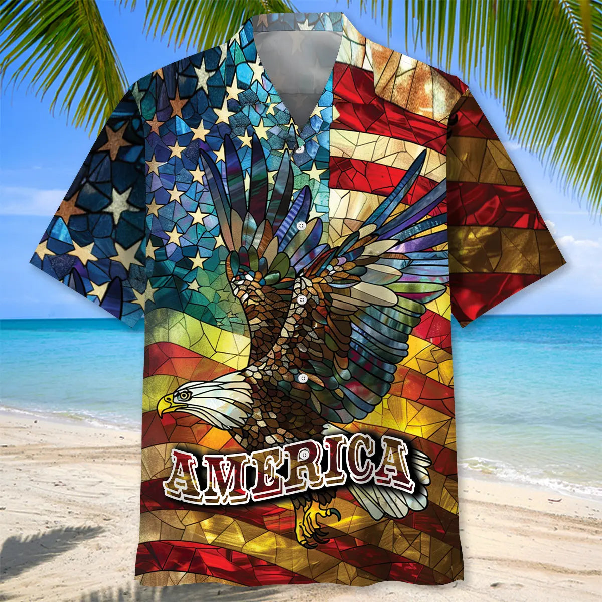 American Bald Eagle Of July Stained Glass Art Hawaiian Shirt For Resort Escape And Everyday Comfort