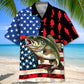 American Flag Fishing Hawaiian Shirt For Patriotic Events, Summer Travel, And Casual Outdoor Wear