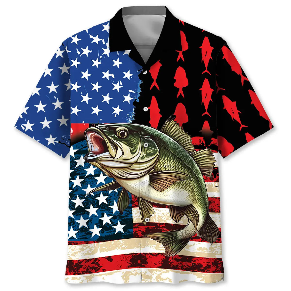 American Flag Fishing Hawaiian Shirt For Patriotic Events, Summer Travel, And Casual Outdoor Wear