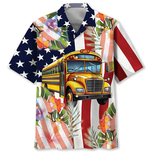 American School Bus Hawaiian Shirt For Island Vacations, Resort Wear, And Relaxed Seasonal Style