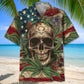 American Skull Hawaiian Shirt For Resort Escape, Tropical Holiday, And Travel Ready Style