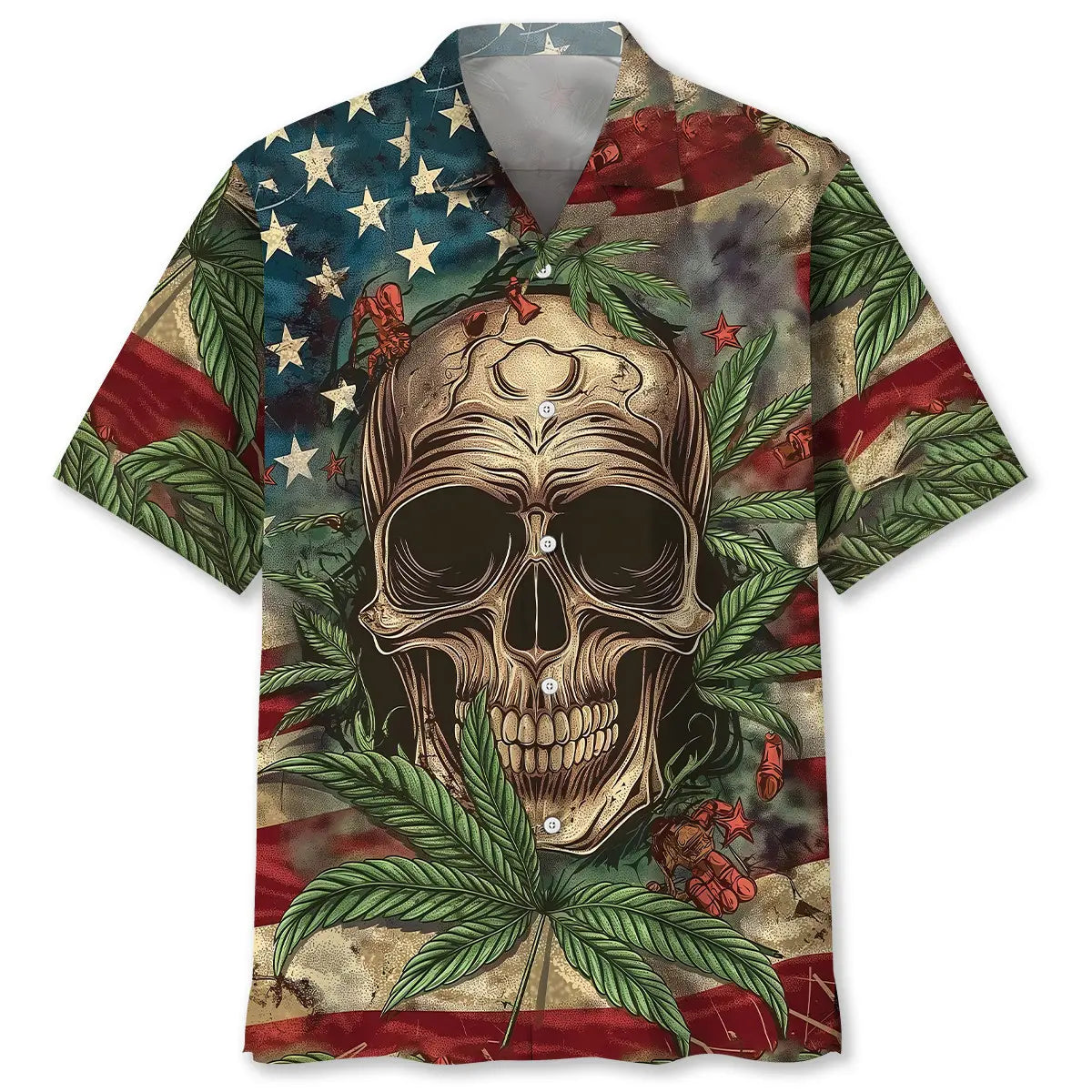American Skull Hawaiian Shirt For Summer Gathering And Easygoing Fashion