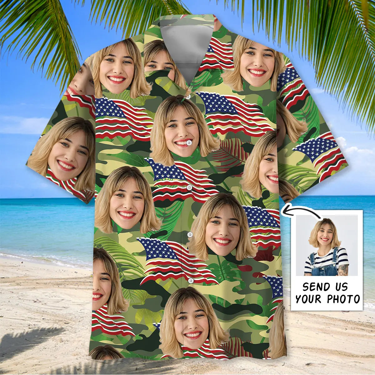 American Military Spouse Personalized Photo Hawaiian Shirt For Summer Vacation, Beach Travel, And Casual Wear
