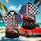 American Island Checkered Pattern Dirt Track Racing Hawaiian Shirt For Summer Vacation, Beach Travel, And Casual Wear