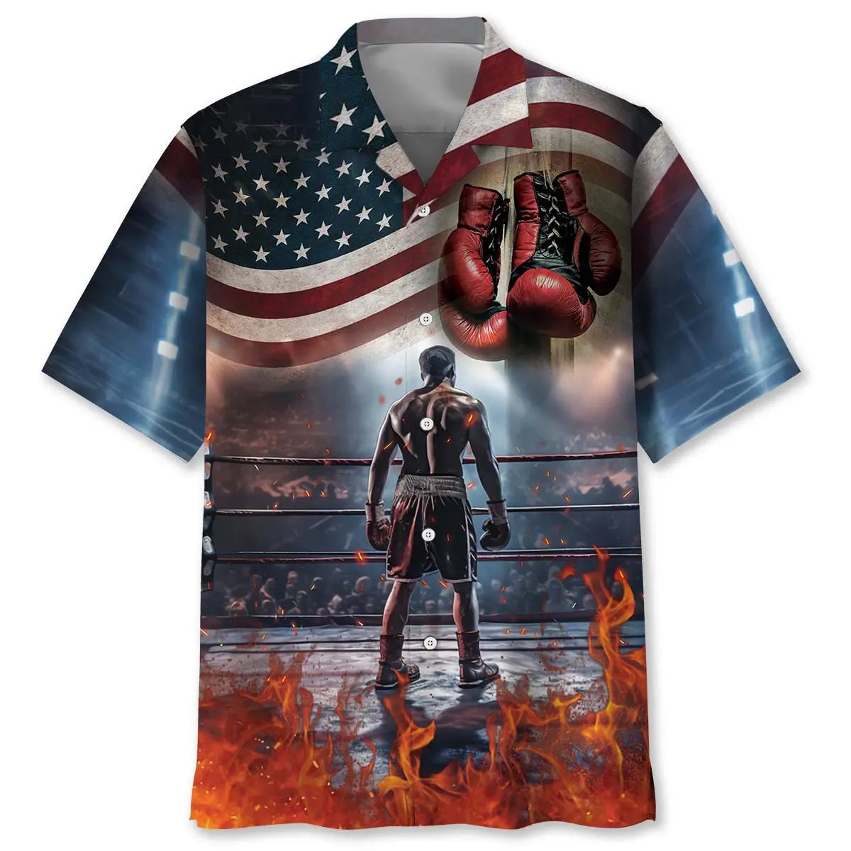 American Flag Boxer Hawaiian Shirt For Heritage Inspired Events, Beach Travel, And Thoughtful Gifting