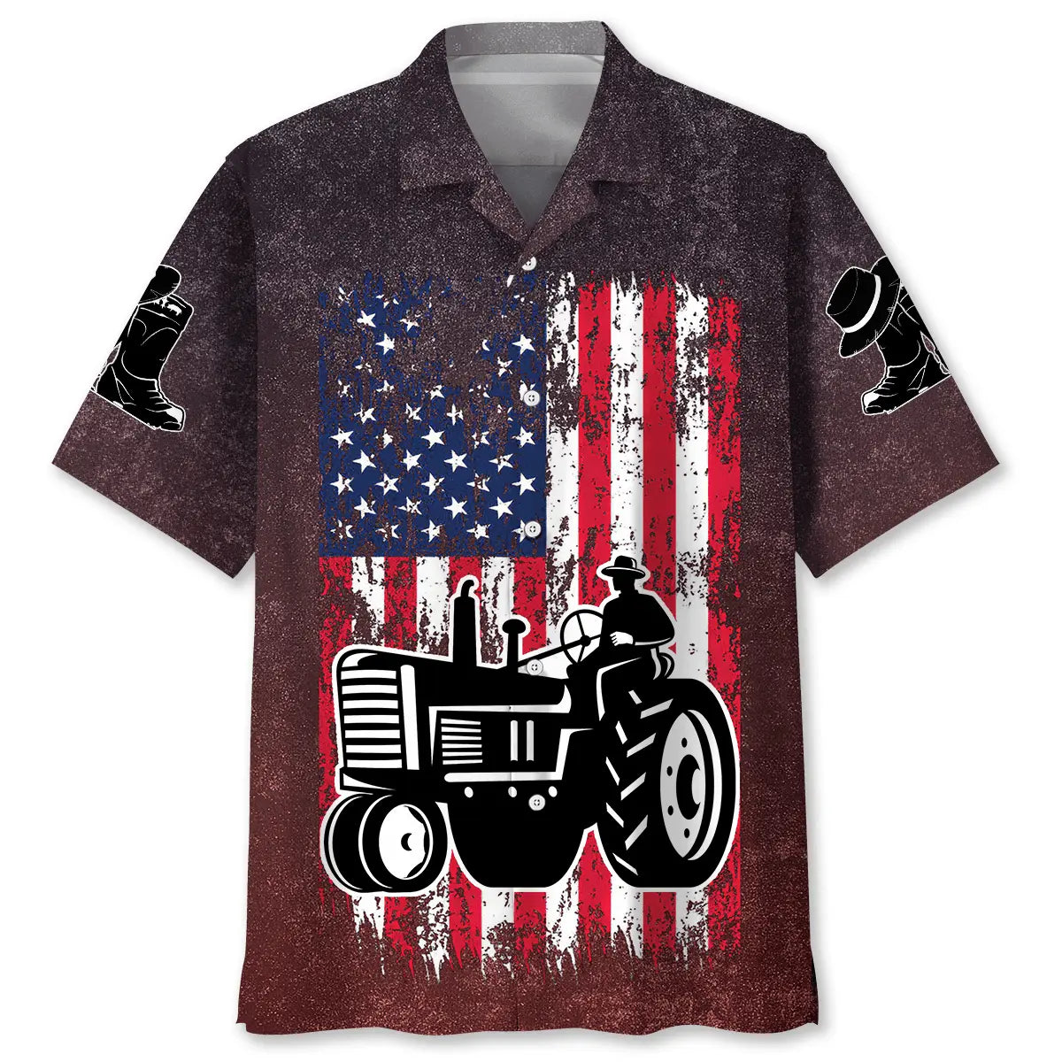 American Flag Tractor Hawaiian Shirt For Patriotic Events, Summer Travel, And Casual Outdoor Wear