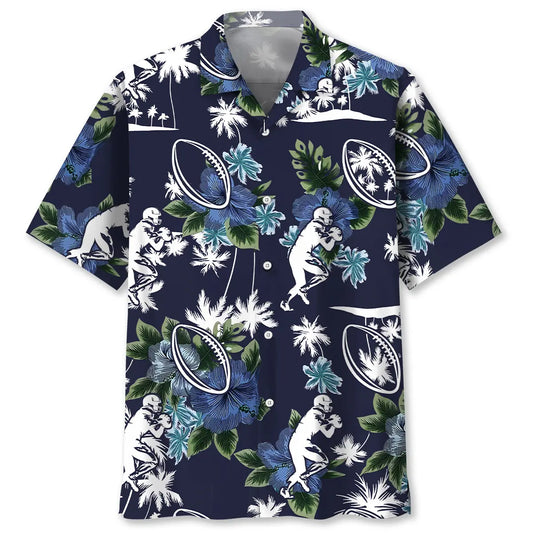 American Football Blue Nature Hawaiian Shirt For Beachside Event And Coastal Casual Wear