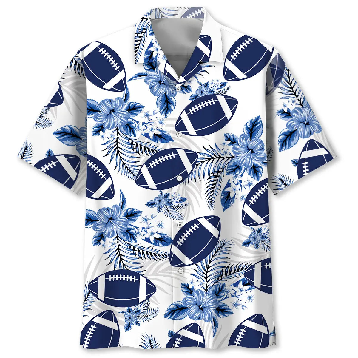 American Football Blue Hawaiian Shirt For Summer Celebrations, Resort Days, And Relaxed Everyday Wear