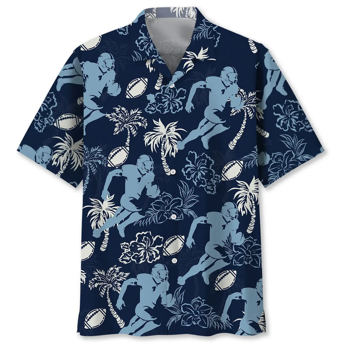 American Football Hibiscus Blue Hawaiian Shirt For Tropical Holidays, Outdoor Gatherings, And Everyday Comfort