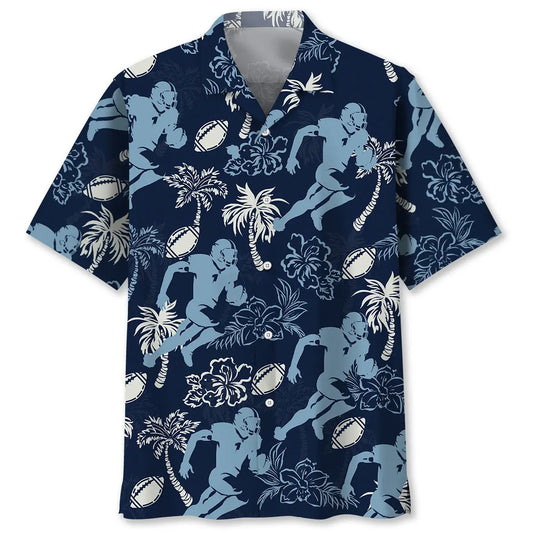 American Football Hibiscus Blue Hawaiian Shirt For Tropical Holidays, Outdoor Gatherings, And Everyday Comfort