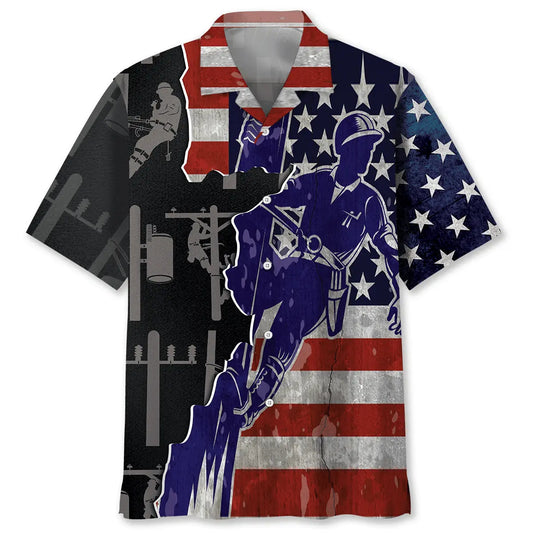 American Lineman Proud Hawaiian Shirt For Beach Travel, Cruise Journey, And Relaxed Resort Style