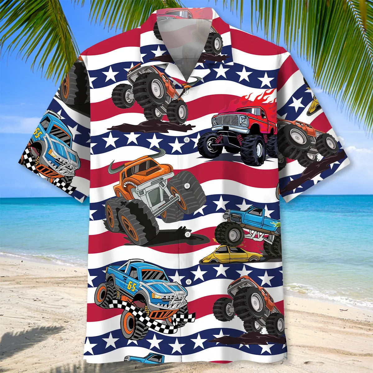 American Monster Truck Hawaiian Shirt For Island Adventure, Cruise Journey, And Outdoor Comfort
