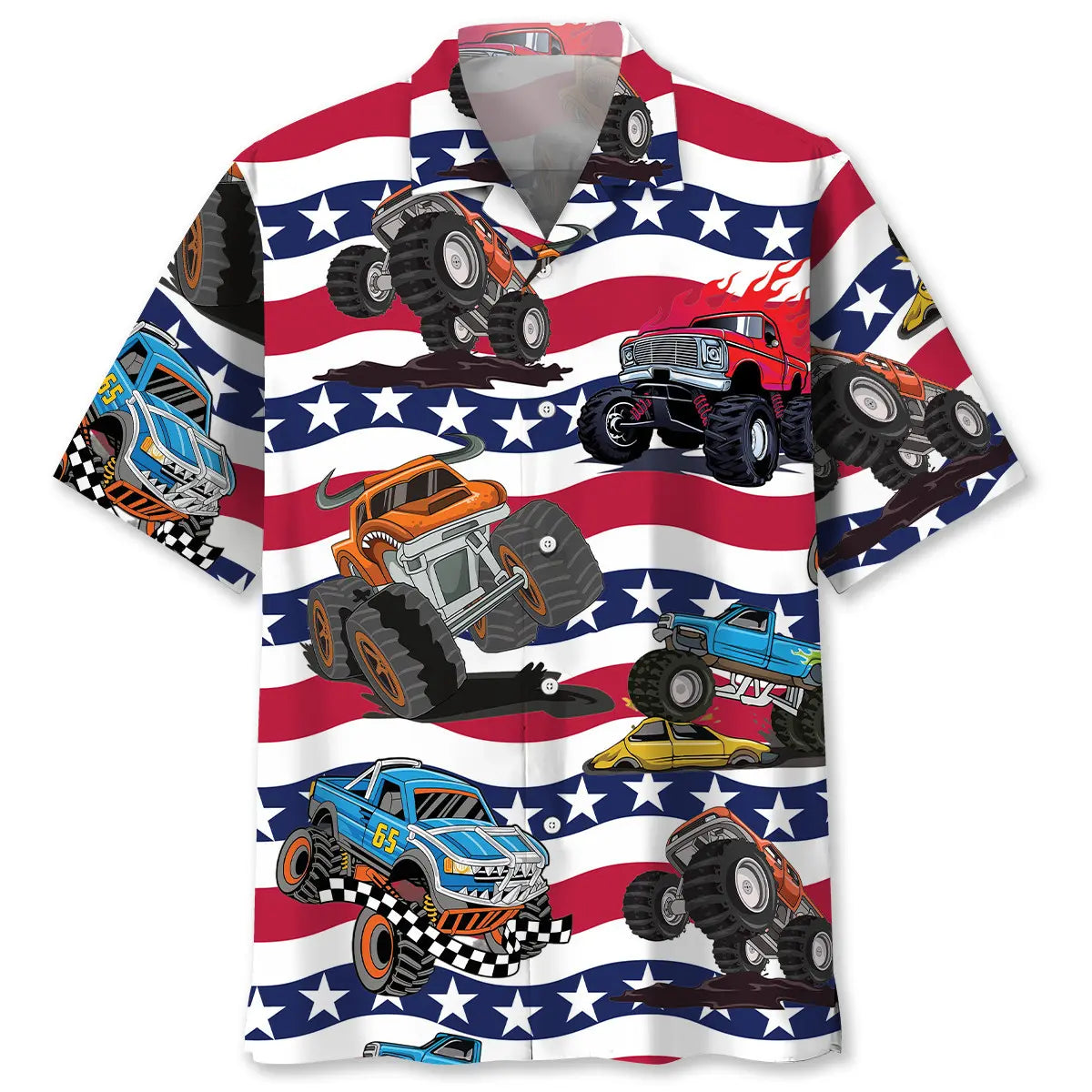 American Monster Truck Hawaiian Shirt For Warm Weather Outing And Coastal Style