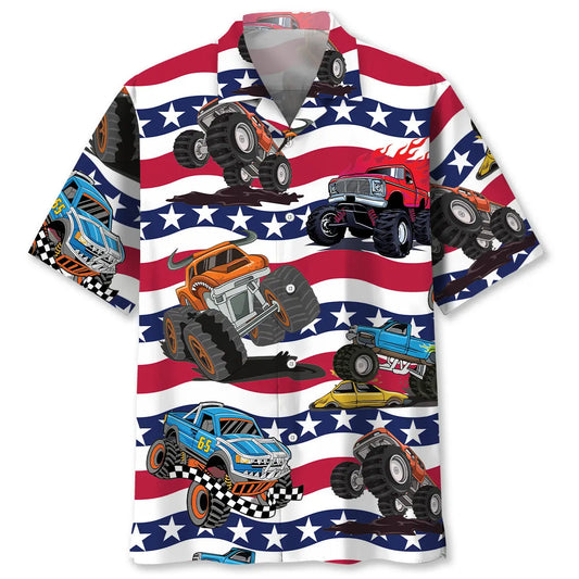 American Monster Truck Hawaiian Shirt For Warm Weather Outing And Coastal Style