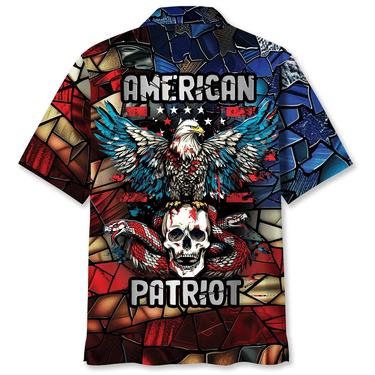 American Patriot Skull Eagle Hawaiian Shirt For Patriotic Events, Summer Travel, And Casual Outdoor Wear