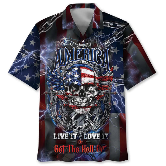 American Patriot Skull Hawaiian Shirt For Summer Vacation And Beachside Style