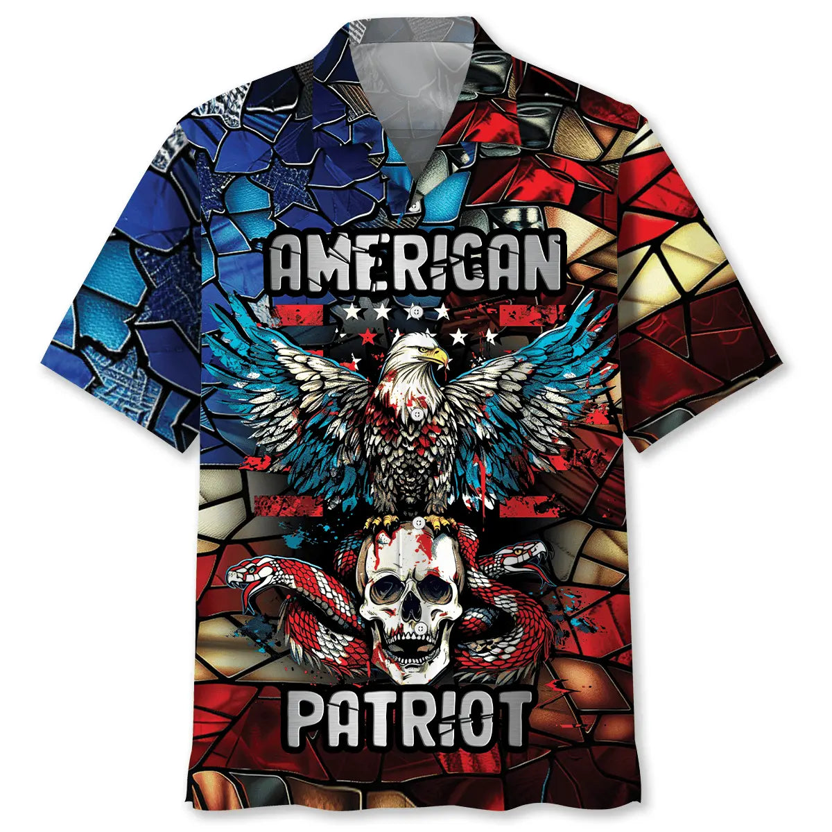 Patriotic American Eagle Skull Hawaiian Shirt For Beach Days, Summer Outings, And Thoughtful Gift Giving